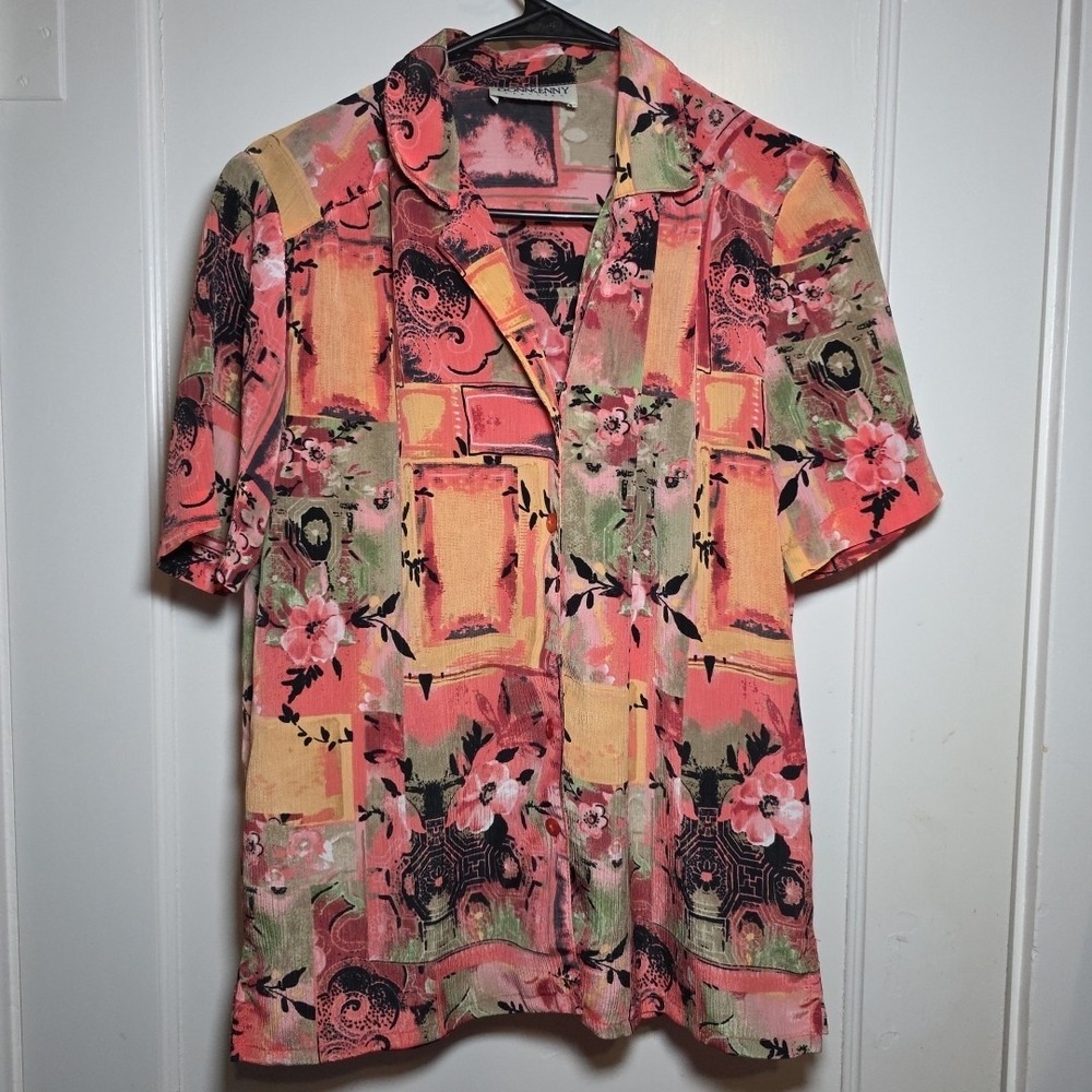 Vintage Y2K‎ Women's DonnKenny Pink Orange Floral Button Up Shirt Size M